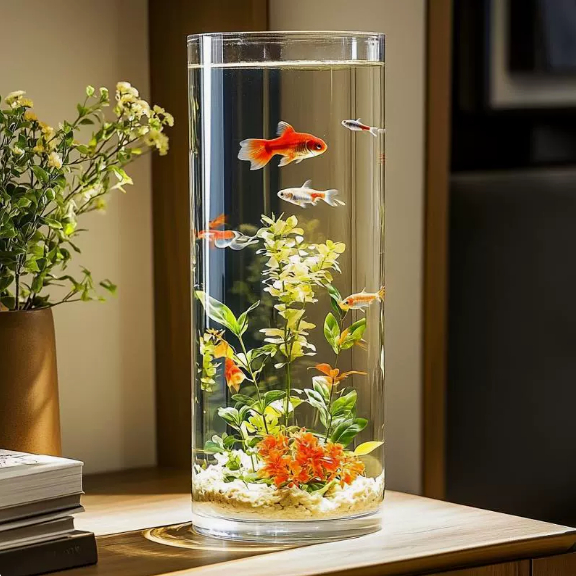 Bể cá hình trụ trong suốt cao Bể cảnh quan sinh thái Bể trần trong suốt Bể cá Acrylic