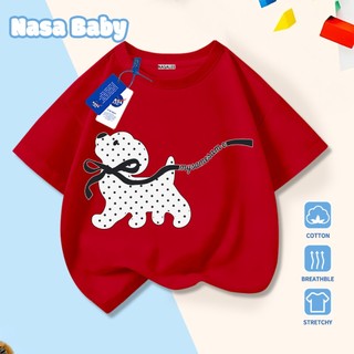 Áo thun in hình Polka Dot Puppy cotton cho trẻ em, tay ngắn, thoáng khí, giao hàng ngay