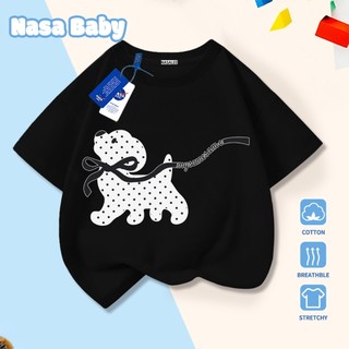 Áo thun in hình Polka Dot Puppy cotton cho trẻ em, tay ngắn, thoáng khí, giao hàng ngay