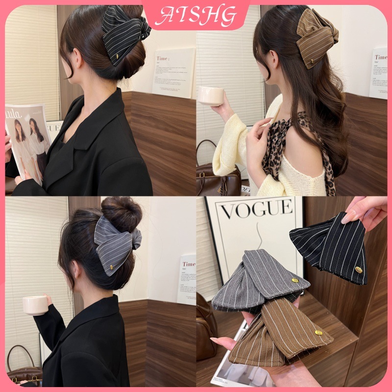 AISHG Vàng Tiêu Chuẩn Sọc Vải Vỏ Tóc Thời Trang Retro Cá Mập Kẹp Phụ Kiện Tóc