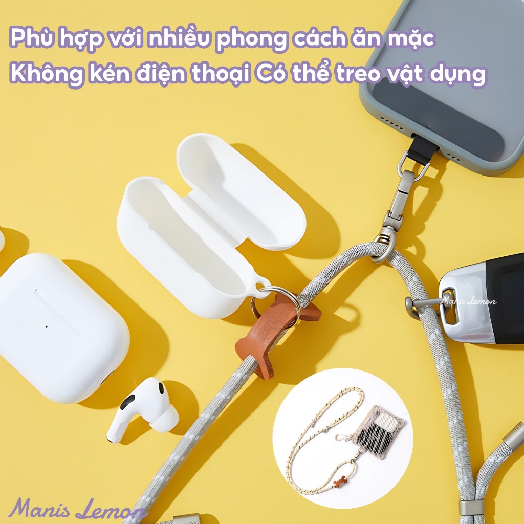 Manis Lemon Dây Đeo treo Điện Thoại Điều Chỉnh độ dài 40-80cm Dày 6mm Dây Cổ Đeo Chéo Điện Thoại Kèm Tag Chống Rơi thích hợp với mọi ốp