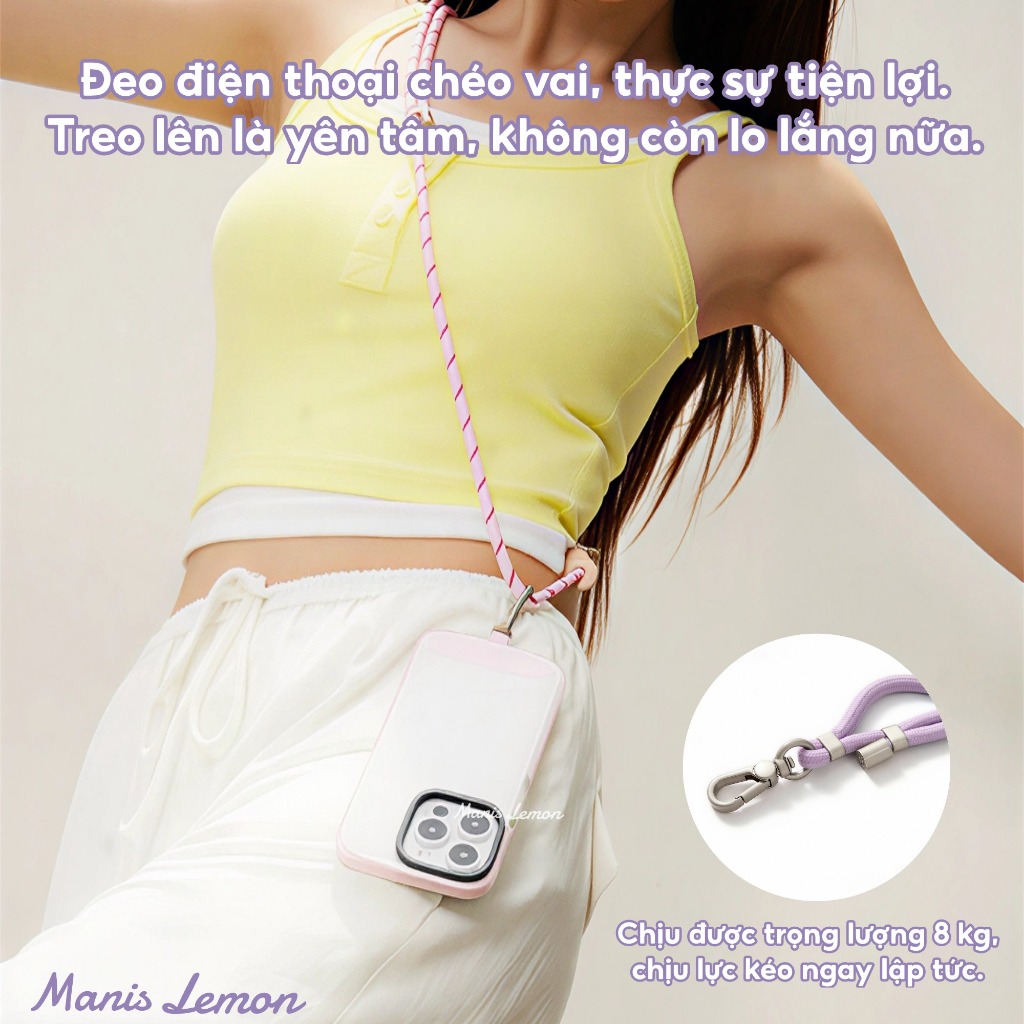 Manis Lemon Dây Đeo treo Điện Thoại Điều Chỉnh độ dài 40-80cm Dày 6mm Dây Cổ Đeo Chéo Điện Thoại Kèm Tag Chống Rơi thích hợp với mọi ốp