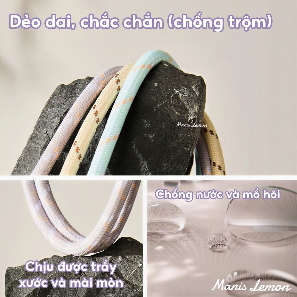 Manis Lemon Dây Đeo treo Điện Thoại Điều Chỉnh độ dài 40-80cm Dày 6mm Dây Cổ Đeo Chéo Điện Thoại Kèm Tag Chống Rơi thích hợp với mọi ốp