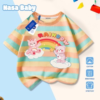Áo thun in hình gấu cầu vồng NASA, Cotton thoáng khí, cho trẻ em, tay ngắn