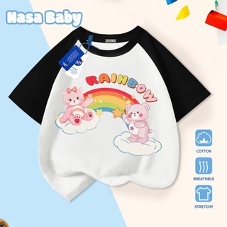 Áo thun in hình gấu cầu vồng NASA, Cotton thoáng khí, cho trẻ em, tay ngắn