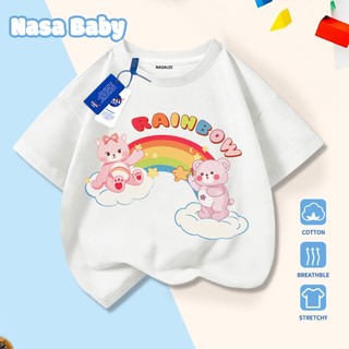 Áo thun in hình gấu cầu vồng NASA, Cotton thoáng khí, cho trẻ em, tay ngắn