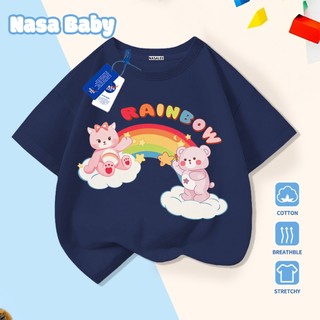 Áo thun in hình gấu cầu vồng NASA, Cotton thoáng khí, cho trẻ em, tay ngắn