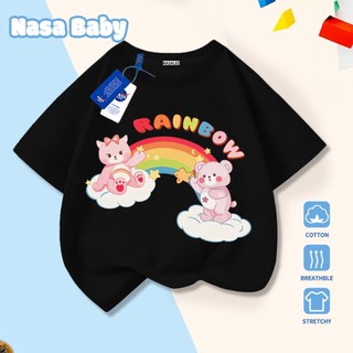 Áo thun in hình gấu cầu vồng NASA, Cotton thoáng khí, cho trẻ em, tay ngắn