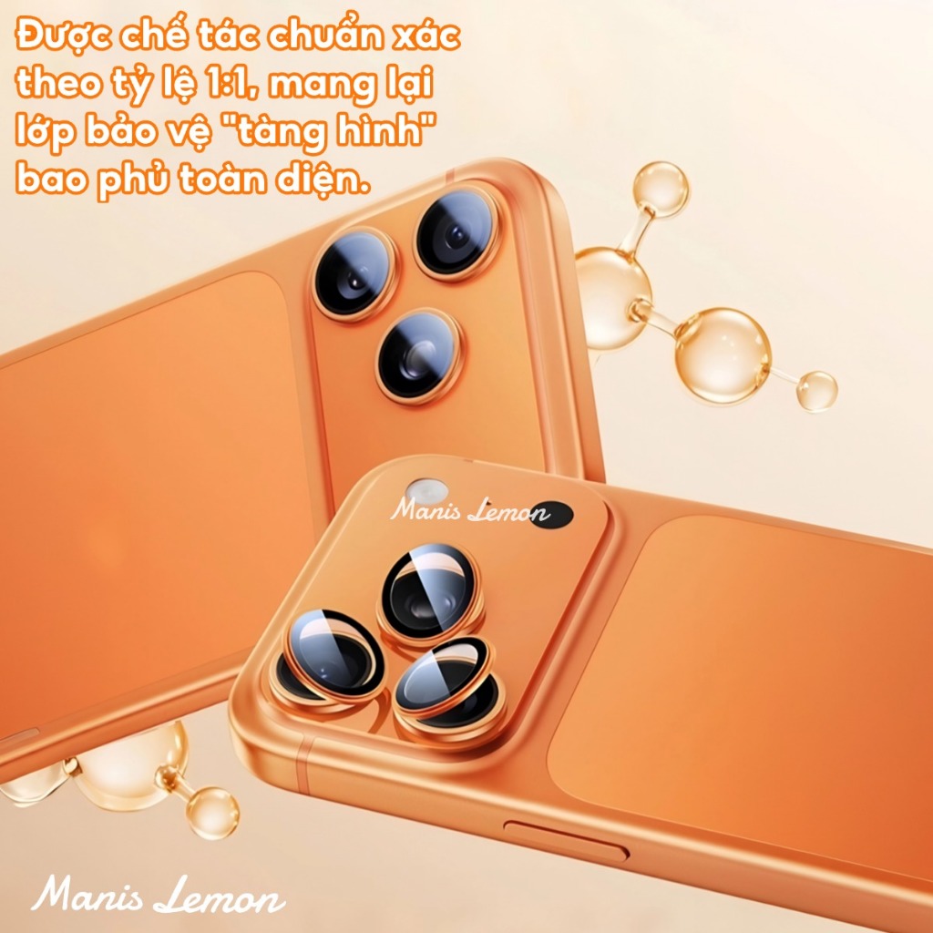 Manis Lemon Bộ Miếng Dán Vòng Bảo Vệ Camera Kim Loại Chống Xước Chống Lóa cho iPhone 17 16 15 14 13 Pro Max Plus