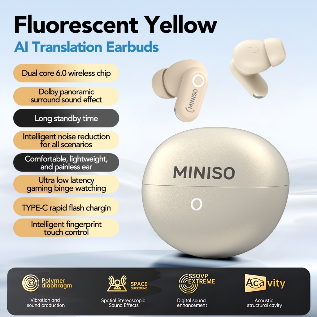 Tai nghe không dây phiên bản MINISO AI Tai nghe Bluetooth 6.0TWS |Tai nghe nhét siêu nhẹ 3.7g| chơi game có độ trễ thấp ENC MS122
