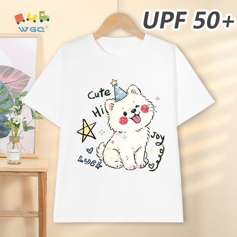W.G.Q Áo thun bé trai / bé gái，Phong cách mới mùa hè có chức năng chống nắng UPF50 +，Thoải mái mát mẻ，thấm mồ hôi thoáng khí，có in hình chó con
