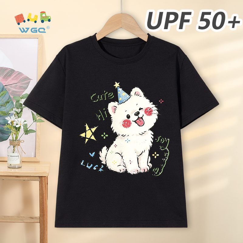 W.G.Q Áo thun bé trai / bé gái，Phong cách mới mùa hè có chức năng chống nắng UPF50 +，Thoải mái mát mẻ，thấm mồ hôi thoáng khí，có in hình chó con