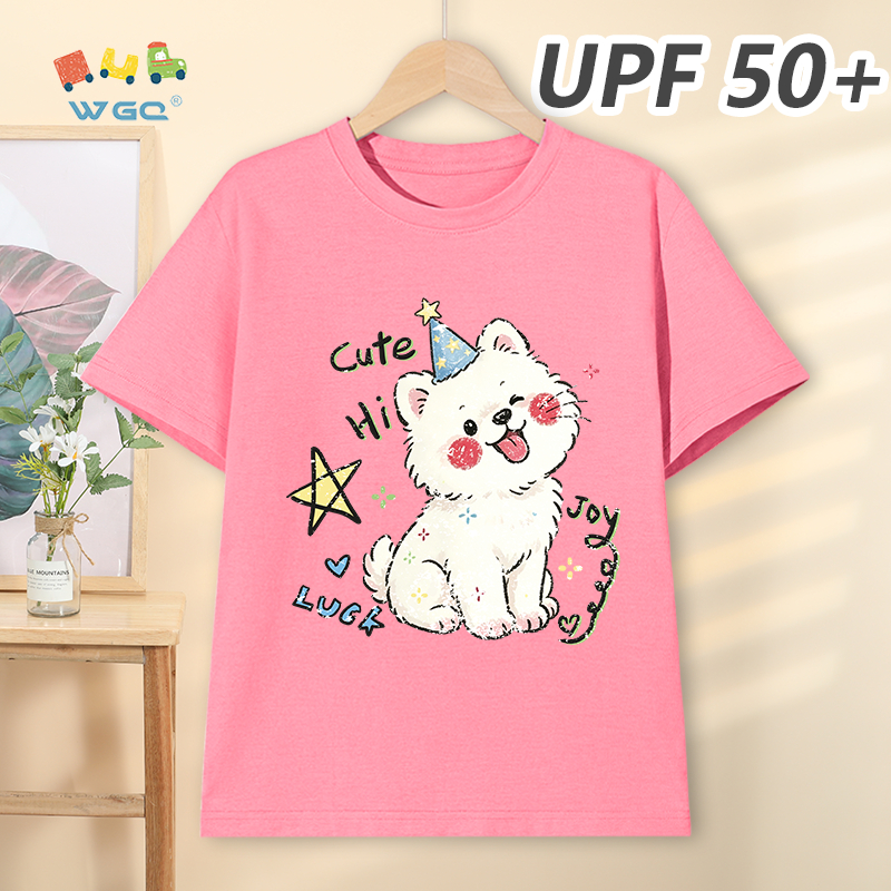 W.G.Q Áo thun bé trai / bé gái，Phong cách mới mùa hè có chức năng chống nắng UPF50 +，Thoải mái mát mẻ，thấm mồ hôi thoáng khí，có in hình chó con