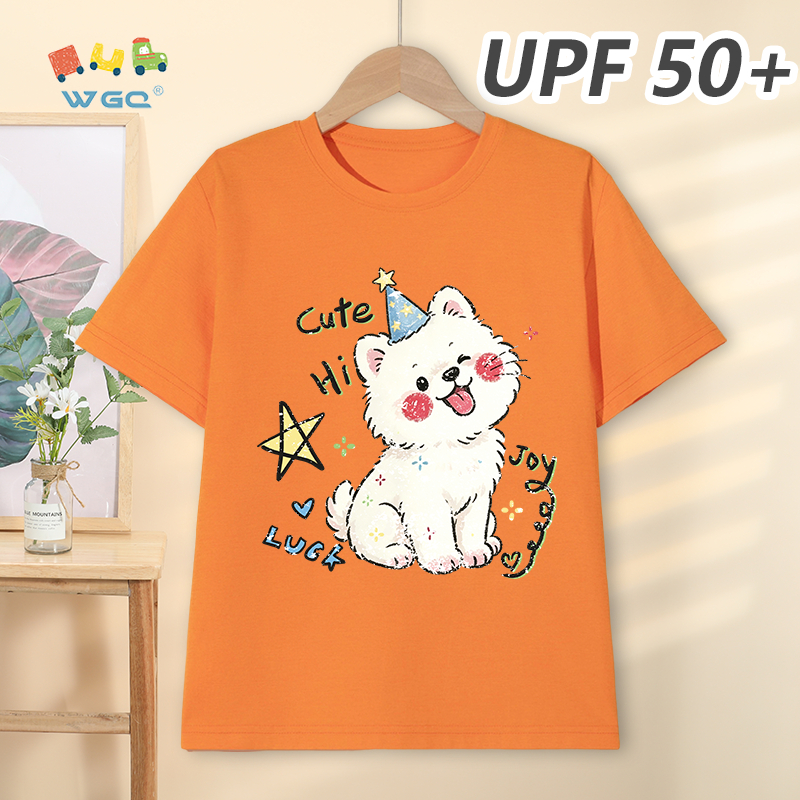W.G.Q Áo thun bé trai / bé gái，Phong cách mới mùa hè có chức năng chống nắng UPF50 +，Thoải mái mát mẻ，thấm mồ hôi thoáng khí，có in hình chó con