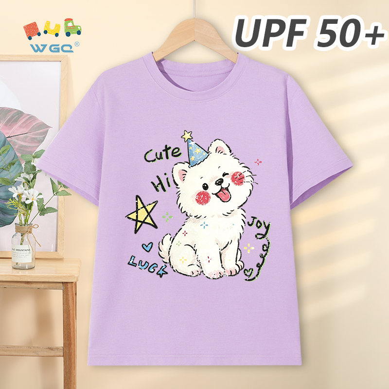 W.G.Q Áo thun bé trai / bé gái，Phong cách mới mùa hè có chức năng chống nắng UPF50 +，Thoải mái mát mẻ，thấm mồ hôi thoáng khí，có in hình chó con