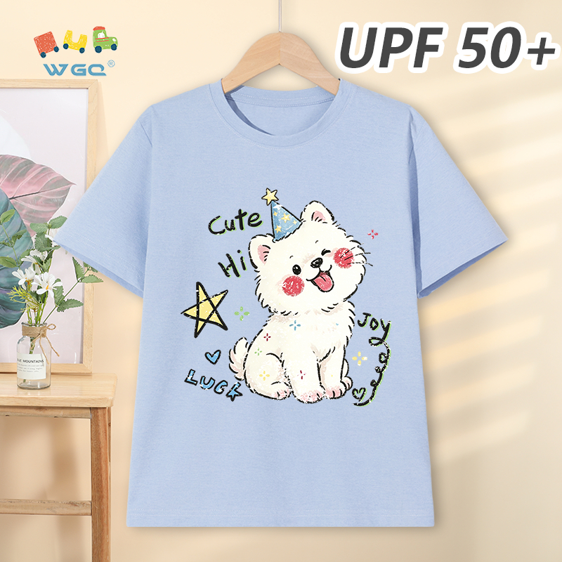 W.G.Q Áo thun bé trai / bé gái，Phong cách mới mùa hè có chức năng chống nắng UPF50 +，Thoải mái mát mẻ，thấm mồ hôi thoáng khí，có in hình chó con