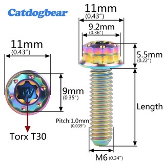 Bu lông titan Catdogbear M6x10 / 15 / 20 / 25 / 30 / 35 / 40 / 45 / 50mm GR5 Mặt bích Torx T30Flange Head để trang trí sửa đổi xe máy