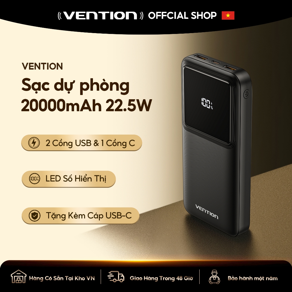Pin sạc dự phòng Vention 20000mAh 22.5W có màn hình TFT
