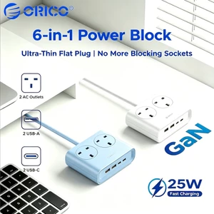 ORICO 6 trong 1 GaN 25W Dải nguồn sạc nhanh 2 ổ cắm AC + 2 USB-A + 2 USB-C Dây nối dài máy tính để bàn Phích cắm Vương quốc Anh