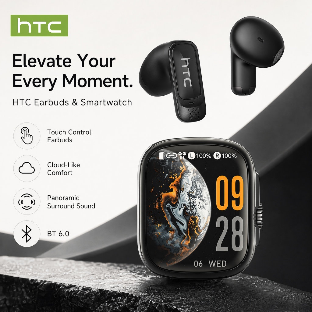 Màn hình cảm ứng LCD thông minh HTC NE72 Tai nghe Bluetooth 6.0 Tai nghe không dây chơi game có độ trễ thấp