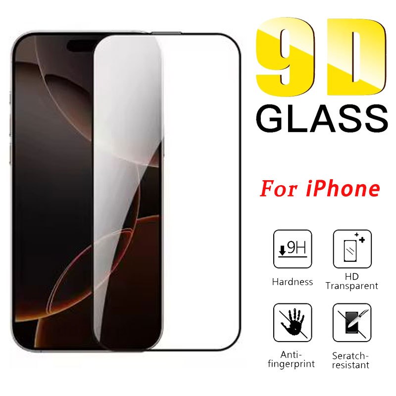 Kính cường lực 9D bảo vệ toàn màn hình dành cho iPhone 17 Air 17e 16 16e 15 14 Plus 13 12 Mini 11 Pro 7 8 6 6s Plus X XS Max XR SE2 SE 2020 2022 2026