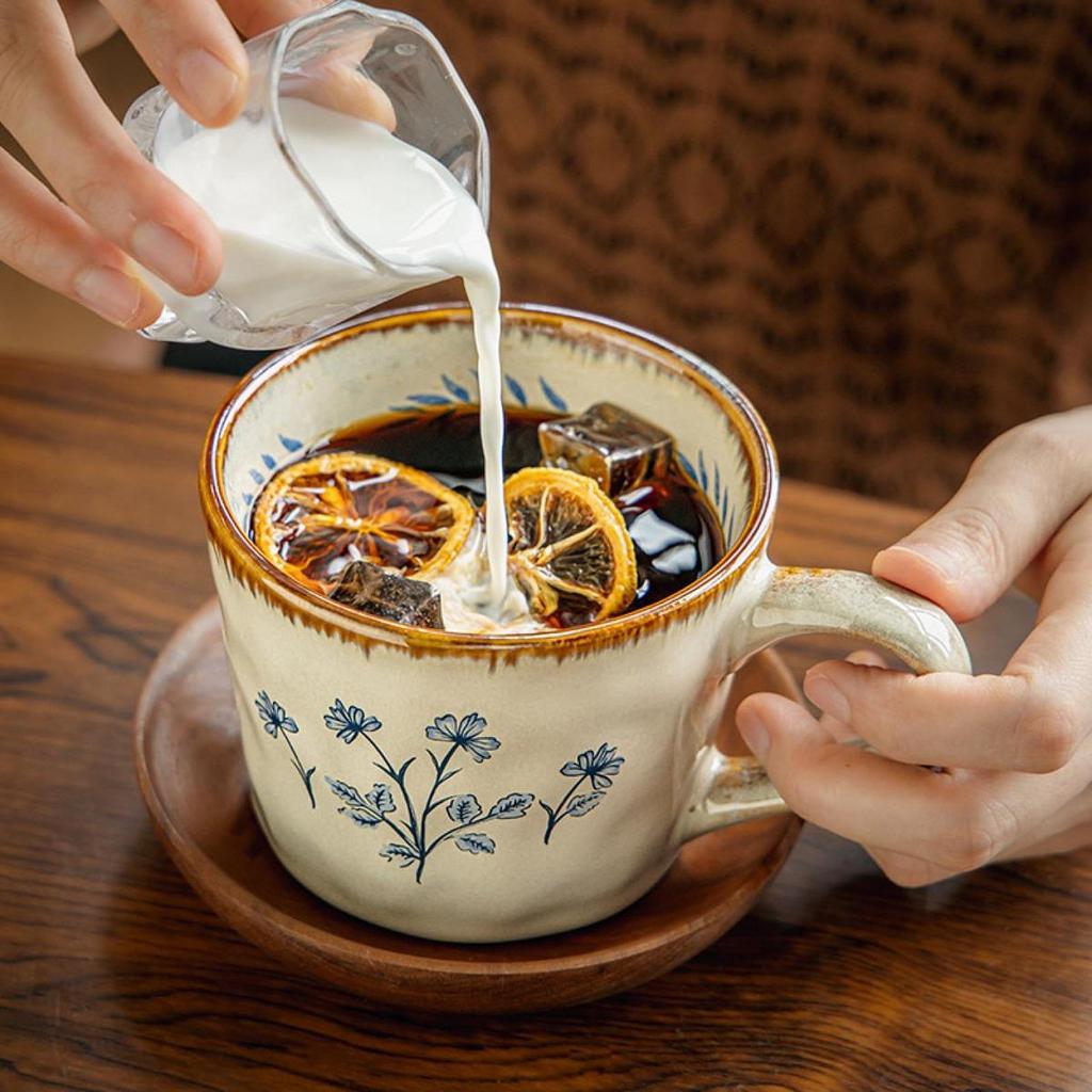 Cốc Cà Phê, Họa Tiết Hoa, Cốc Sứ Có Tay Cầm Chống Trơn Trượt, Đồ Uống Trang Trí, Cốc Sữa Di Động, Quà Tặng Cho Bạn Bè Và