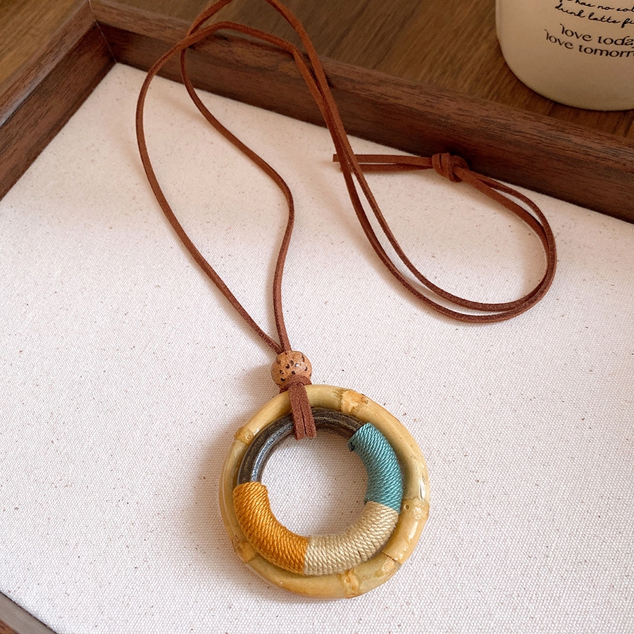 Ánh Sáng Sang Trọng 3 Phong Cách Retro Hạt Gỗ Tự Nhiên Vòng Tre Vải Lanh Tua Rua Áo Len Dài Dây Da Có Thể Điều Chỉnh Vintage Boho Gió Để Đi Lại Hàng Ngày Hẹn Hò Phù Hợp