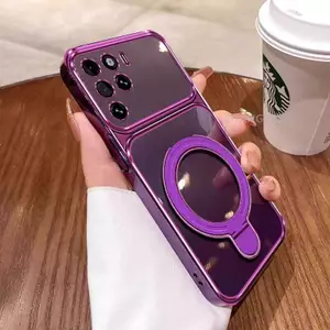 Ốp Lưng Cho OPPO A94 4G Reno 5F Ốp Điện Thoại Trong Suốt Mạ Điện Cửa Sổ Lớn Mới Với Thiết Kế Giá Đỡ Điện Thoại Rỗng Kim Loại Thẩm Mỹ