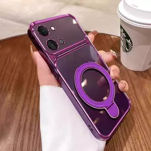 Ốp Lưng Cho POCO C85 4G Vỏ Điện Thoại Trong Suốt Mạ Điện Cửa Sổ Lớn Mới Với Thiết Kế Giá Đỡ Điện Thoại Rỗng Kim Loại Thẩm Mỹ