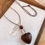 Boho Handmade Mặt Dây Chuyền Bằng Gỗ Dây Chuyền Dài, Các Loại Cutout & Sao Biển Trái Tim Gỗ Quyến Rũ Nâu Dây Sáp Áo Len Dây Xích Nữ