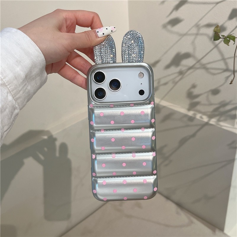 IPhone 17 Pro max Tai thỏ họa tiết chấm bi TPU materia IMD xử lý Vỏ điện thoại