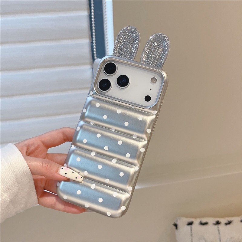IPhone 17 Pro max Tai thỏ họa tiết chấm bi TPU materia IMD xử lý Vỏ điện thoại