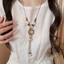 Áo Len Dài Vòng Cổ Boho Nâu Dây Sáp Dây Cổ, Vòng Tròn Gỗ Handmade Bằng Kính Gốm Vỏ Biển Sao Conch Mặt Dây Chuyền Vòng Cổ Có Thể Điều Chỉnh Cho Nữ