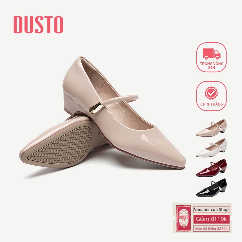 DUSTO Mary Jane Giày Gót Dày Giày Nữ Mới Đơn Giản Giữa Gót Mũi Nhọn Thời Trang DWA300382A