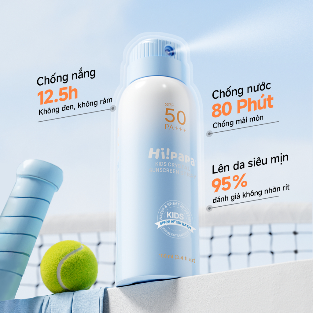 Hi!papa Xịt Chống Nắng Trẻ Em SPF50+ PA++++ Không Cồn Chống nước, Bảo vệ vượt trội, Cho bé thoả sức vui chơi