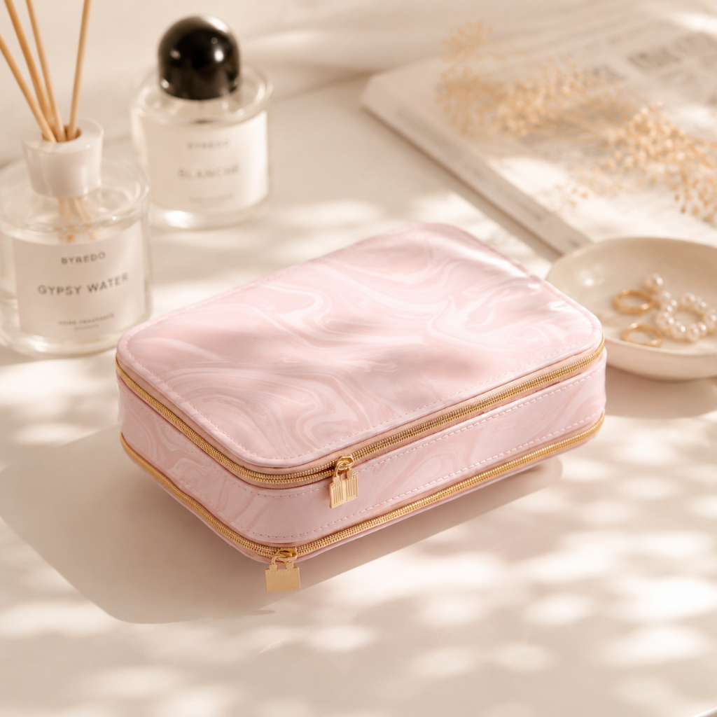 CASEGRACE Dây Kéo Đôi Hai Mặt Hộp Trang Sức Da PU Di Động Du Lịch Tổ Chức Với Ngăn Khác Nhau Cho Dây Chuyền Nhẫn Bông Tai Hộp Quà Tặng
