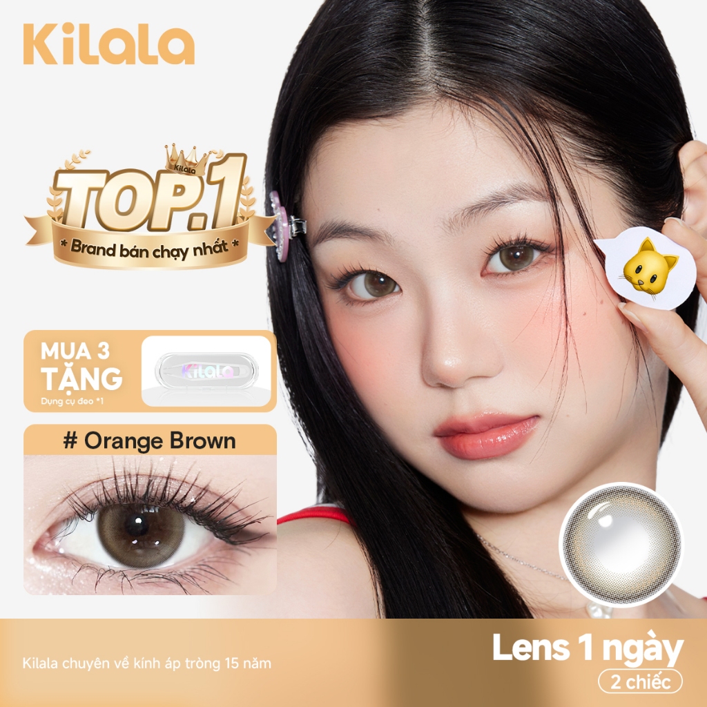 Kính áp tròng Kilala màu nâu Orange Brown DIA 14.2mm và màu xám Felinae Grey DIA 14.5mm lens cận 1 ngày có độ (0-8) 2 chiếc