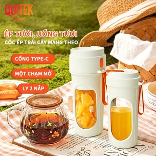 QUITEK Máy Xay Sinh Tố Cầm Tay 12 Lưỡi Dao, Cốc 340ML Nắp Đôi, Chỉ Cần Nhấn 2 Lần Để Bật