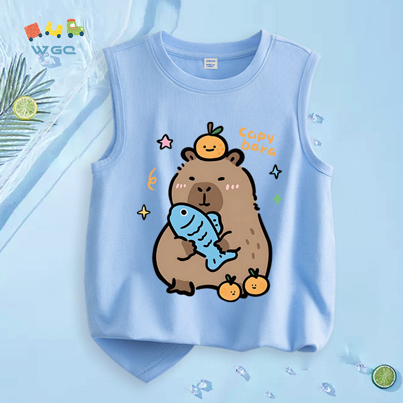 W.G.Q  Áo Ba Lỗ bé trai，vải Cotton nguyên chất，mềm mại thoải mái thoáng khí thấm mồ hôi，có in capybara