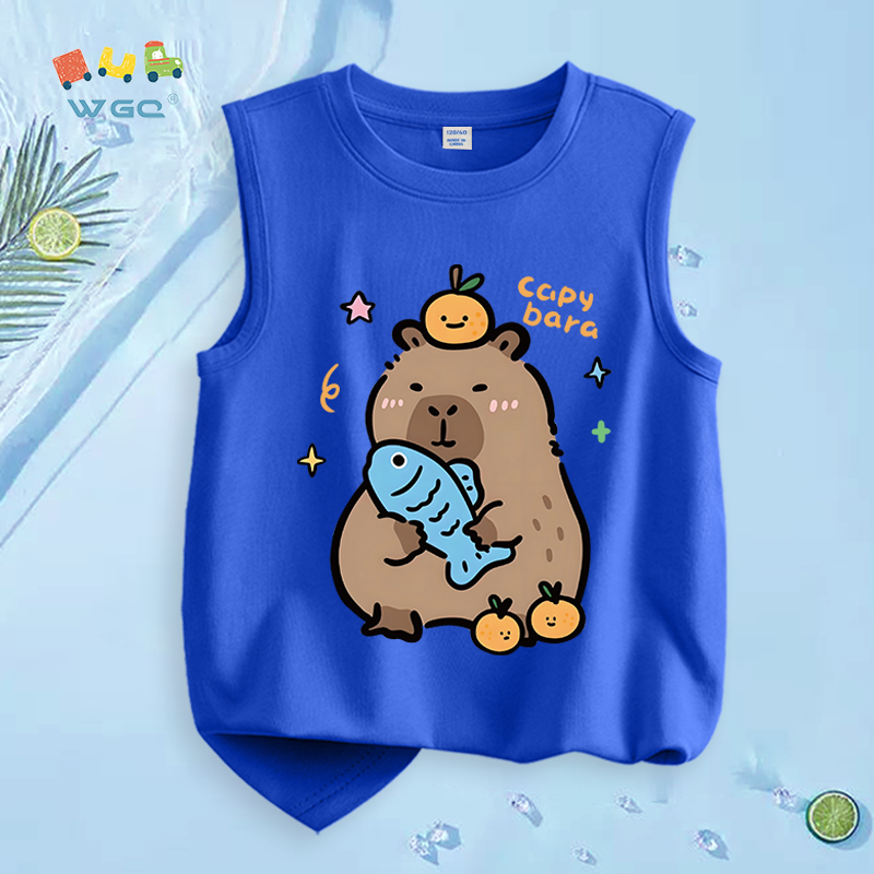 W.G.Q  Áo Ba Lỗ bé trai，vải Cotton nguyên chất，mềm mại thoải mái thoáng khí thấm mồ hôi，có in capybara