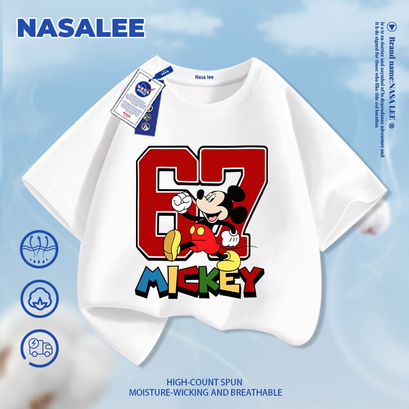 [Giao hàng 24 giờ] NASA Mickey 67 In Hình Trẻ Em Ngắn Tay Cotton Nguyên Chất Loại A Bé Trai Bé Gái Mùa Hè Phong Cách Mới Dạo Phố Áo Thun