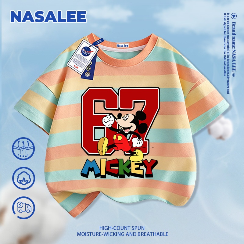 [Giao hàng 24 giờ] NASA Mickey 67 In Hình Trẻ Em Ngắn Tay Cotton Nguyên Chất Loại A Bé Trai Bé Gái Mùa Hè Phong Cách Mới Dạo Phố Áo Thun