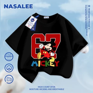 NASA Mickey 67 In Hình Trẻ Em Ngắn Tay Cotton Nguyên Chất Loại A Bé Trai Bé Gái Mùa Hè Phong Cách Mới Dạo Phố Áo Thun