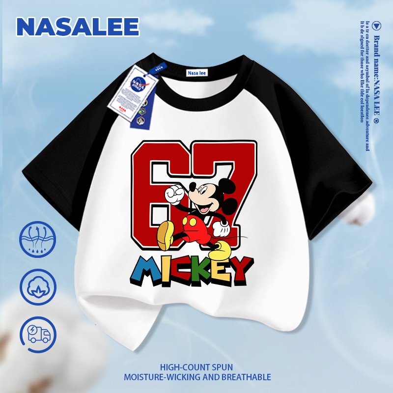 [Giao hàng 24 giờ] NASA Mickey 67 In Hình Trẻ Em Ngắn Tay Cotton Nguyên Chất Loại A Bé Trai Bé Gái Mùa Hè Phong Cách Mới Dạo Phố Áo Thun