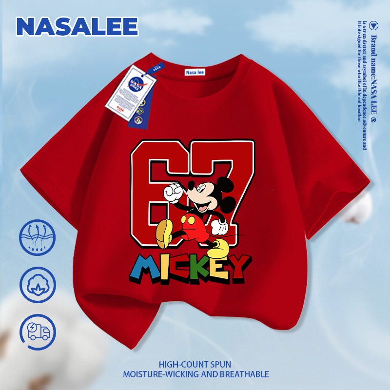[Giao hàng 24 giờ] NASA Mickey 67 In Hình Trẻ Em Ngắn Tay Cotton Nguyên Chất Loại A Bé Trai Bé Gái Mùa Hè Phong Cách Mới Dạo Phố Áo Thun