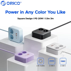 Dây nguồn EU 6 trong 1 ORICO 2AC + 2USB-A + 2USB-C 20W PD Dây nối dài sạc nhanh 1,5M / 3M Bảo vệ chống sét đa phích cắm di động cho văn phòng du lịch tại nhà