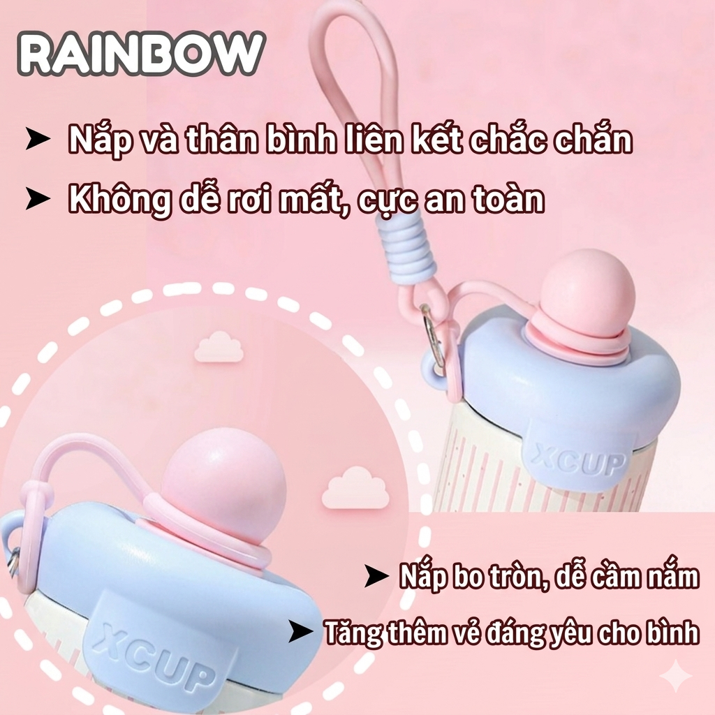 Bình Giữ Nhiệt Inox 316 Cao Cấp 600ml Có Ống Hút Hoạt Hình Dễ Thương Cho Bé Đi Học Có Quai Xách
