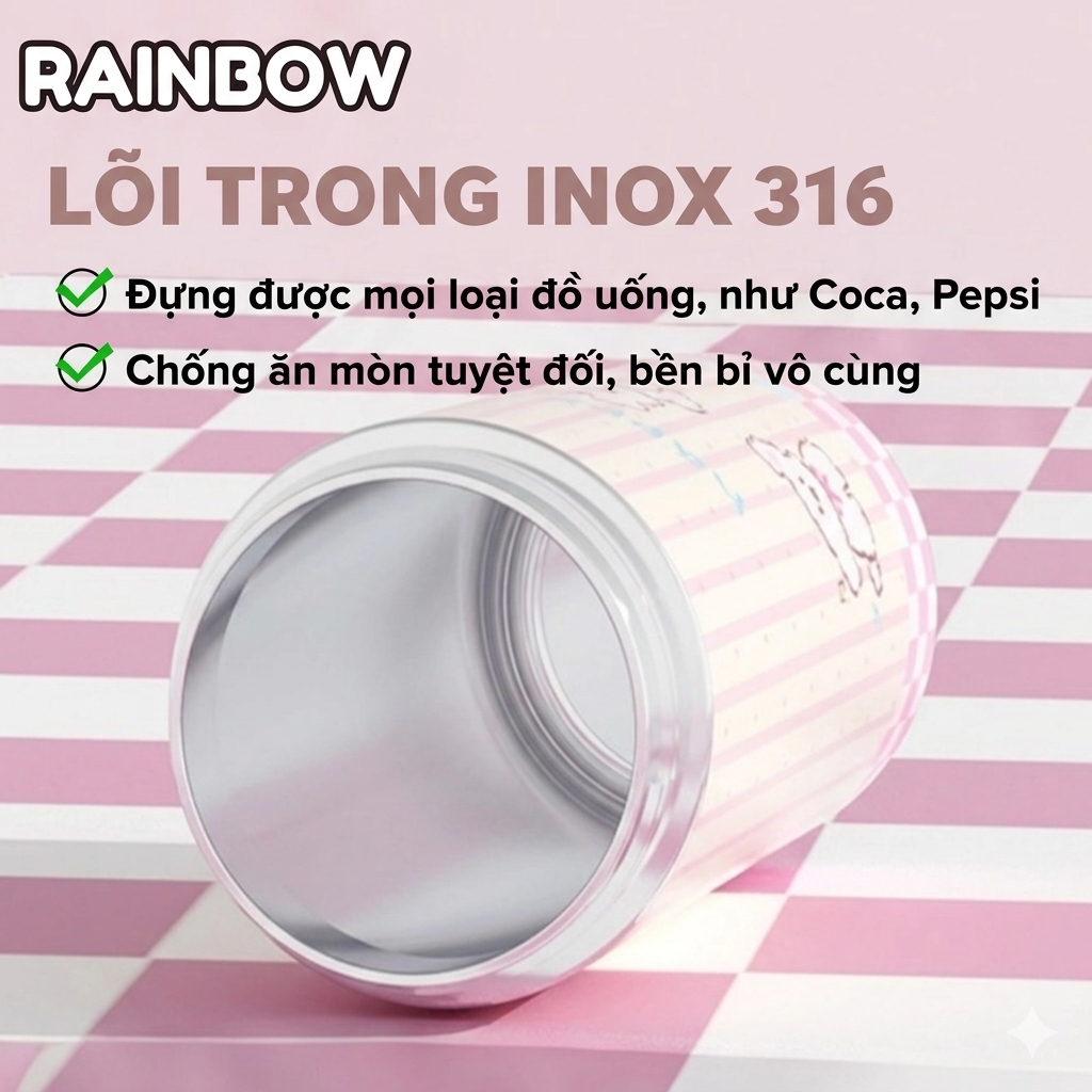 Bình Giữ Nhiệt Inox 316 Cao Cấp 600ml Có Ống Hút Hoạt Hình Dễ Thương Cho Bé Đi Học Có Quai Xách