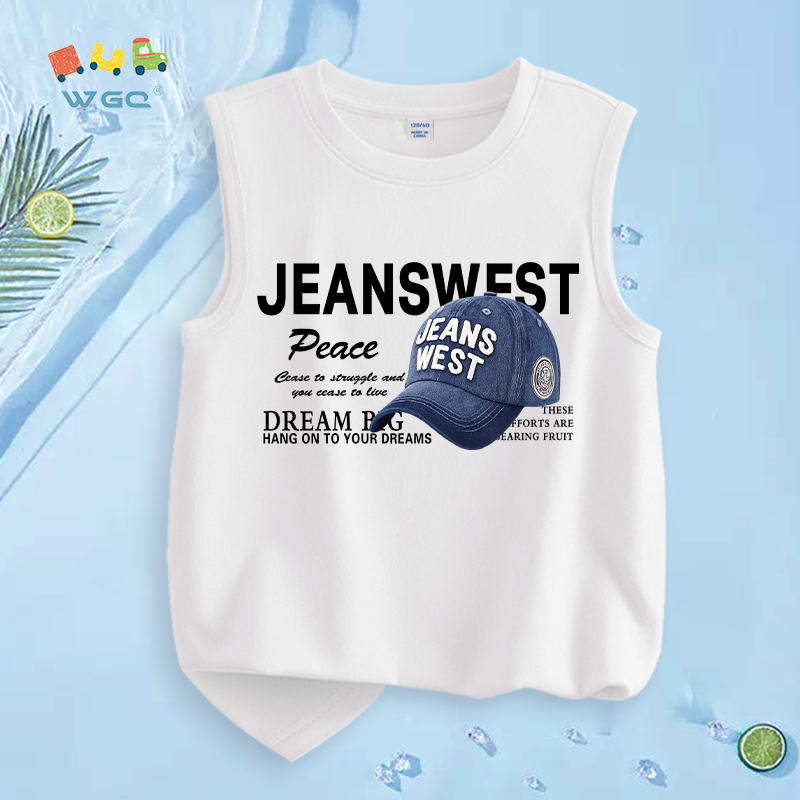 W.G.Q  Áo Ba Lỗ bé trai，vải Cotton nguyên chất，mềm mại thoải mái，thấm mồ hôi thoáng khí，in chữ cái