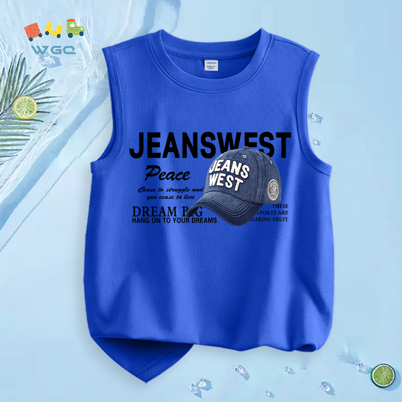W.G.Q  Áo Ba Lỗ bé trai，vải Cotton nguyên chất，mềm mại thoải mái，thấm mồ hôi thoáng khí，in chữ cái